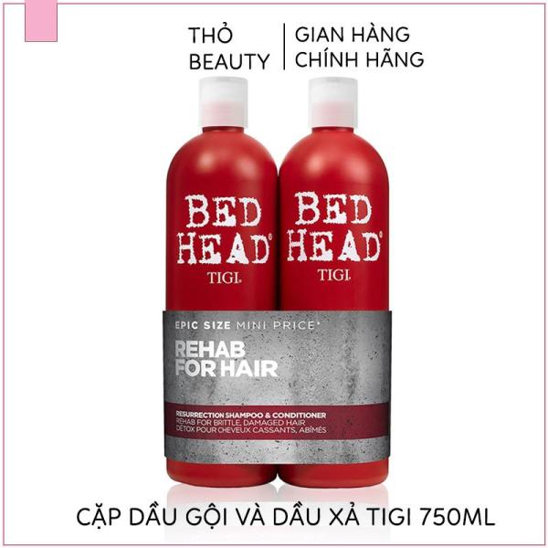 Dầu gội đầu dưỡng tóc-Dầu gội cặp Tigi Bed Head Resurrection Shampoo & Conditioner 750ml đỏ, phục hồi tóc hư tổn. cao cấp