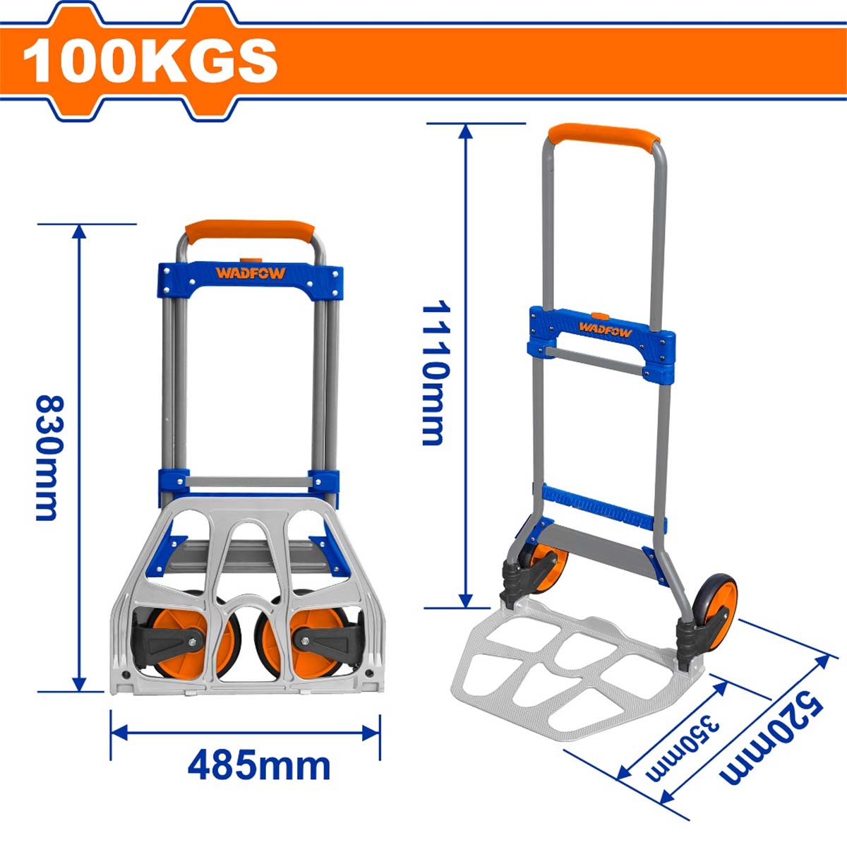 Xe đẩy hàng gấp gọn 2 bánh WADFOW tải trọng 60-100kg, xe kéo hàng gấp gọn đa năng, ống thép tấm thép cứng cáp chắc chắn