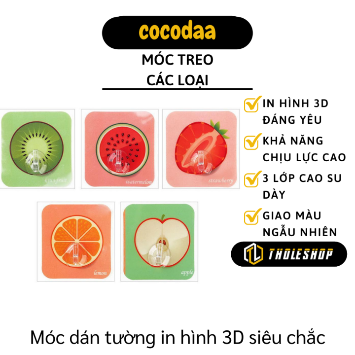 Combo 10 móc dính tường in hình 3D siêu dính - Móc treo dán tường in hình 3d - Móc treo dán tường chịu lực hình trái cây ngộ nghĩnh