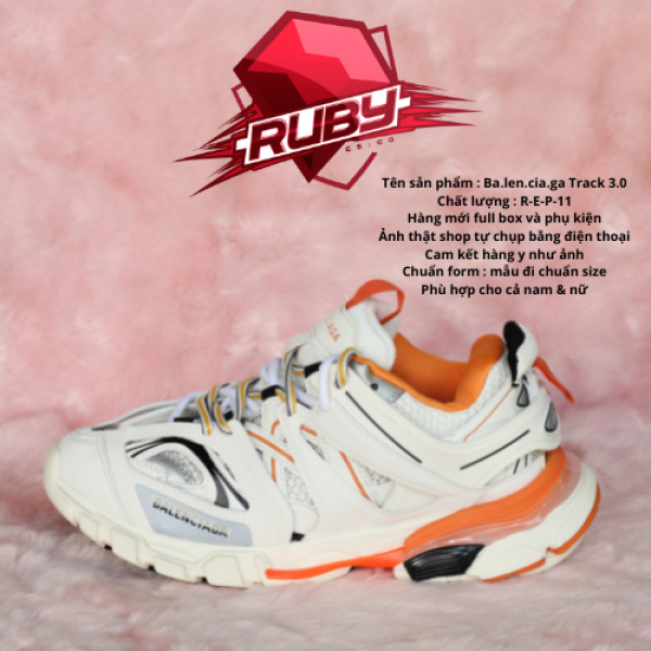 (Xả Kho 3 Ngày) GIẦY THỂ THAO SNEAKER NAM NỮ BA LEN TRACK màu trắng cam tại shop Ruby Sneaker