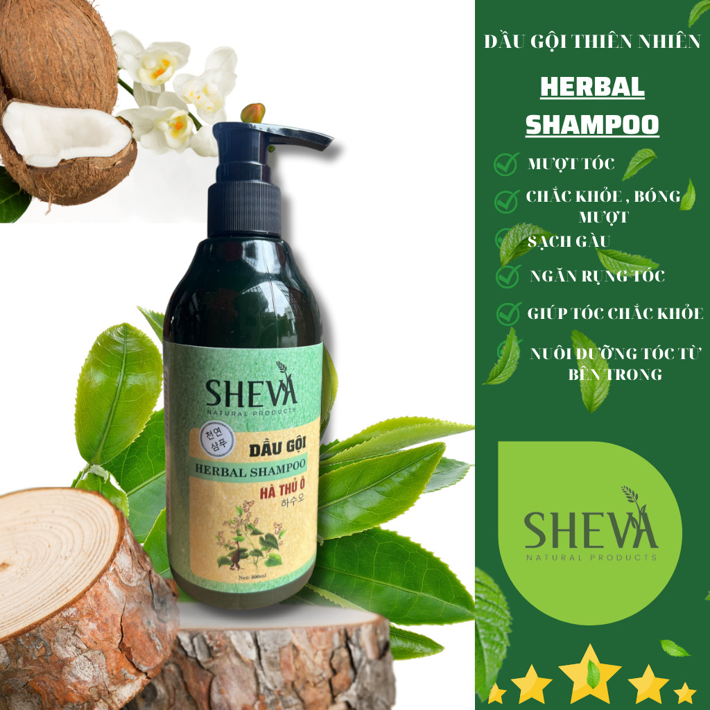 Combo 2 Chai Dầu gội Hà Thủ Ô Sheva 300ml giảm rụng tóc, giảm bạc tóc, kích thích mọc tóc, Dầu gội thảo dược (Dòng hiện đại tiện lợi) 100% tự nhiên kích thích mọc tóc, Tóc Khỏe, chống rụng tóc