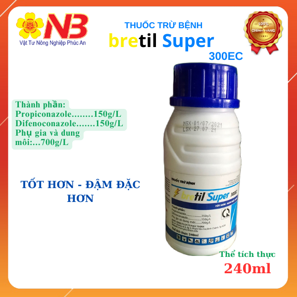 Thuốc trừ bệnh Bretil Super 300EC Tốt hơn, đậm đặc hơn (Propiconazole 150g/l+ Difenoconazole 150 g/l)- VTNN Năm Bưu