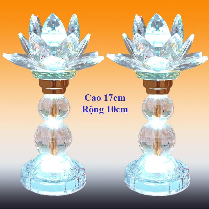 ĐÈN THỜ Đèn pha lê sáng đổi 7 màu Đèn 2 cục bông sen cao 16cm