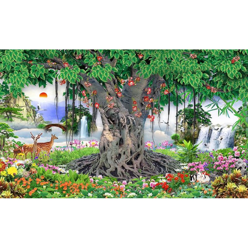 Tranh dán tường Cây bồ đề trang trí bàn thờ VTC UD0744 nhiều mẫu và kích thước