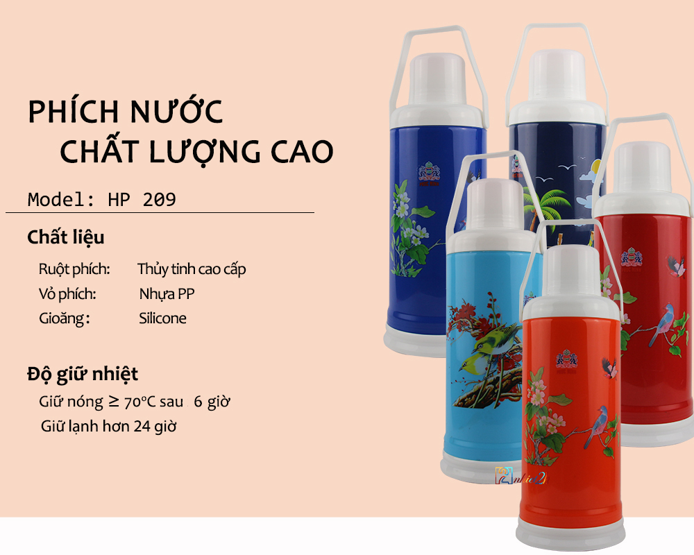 Bình thủy 2 Lít (hình in trên bình ngẫu nhiên) - Phích nước chất lượng cao 2 Lít - HP 209 - Phúc Minh THP