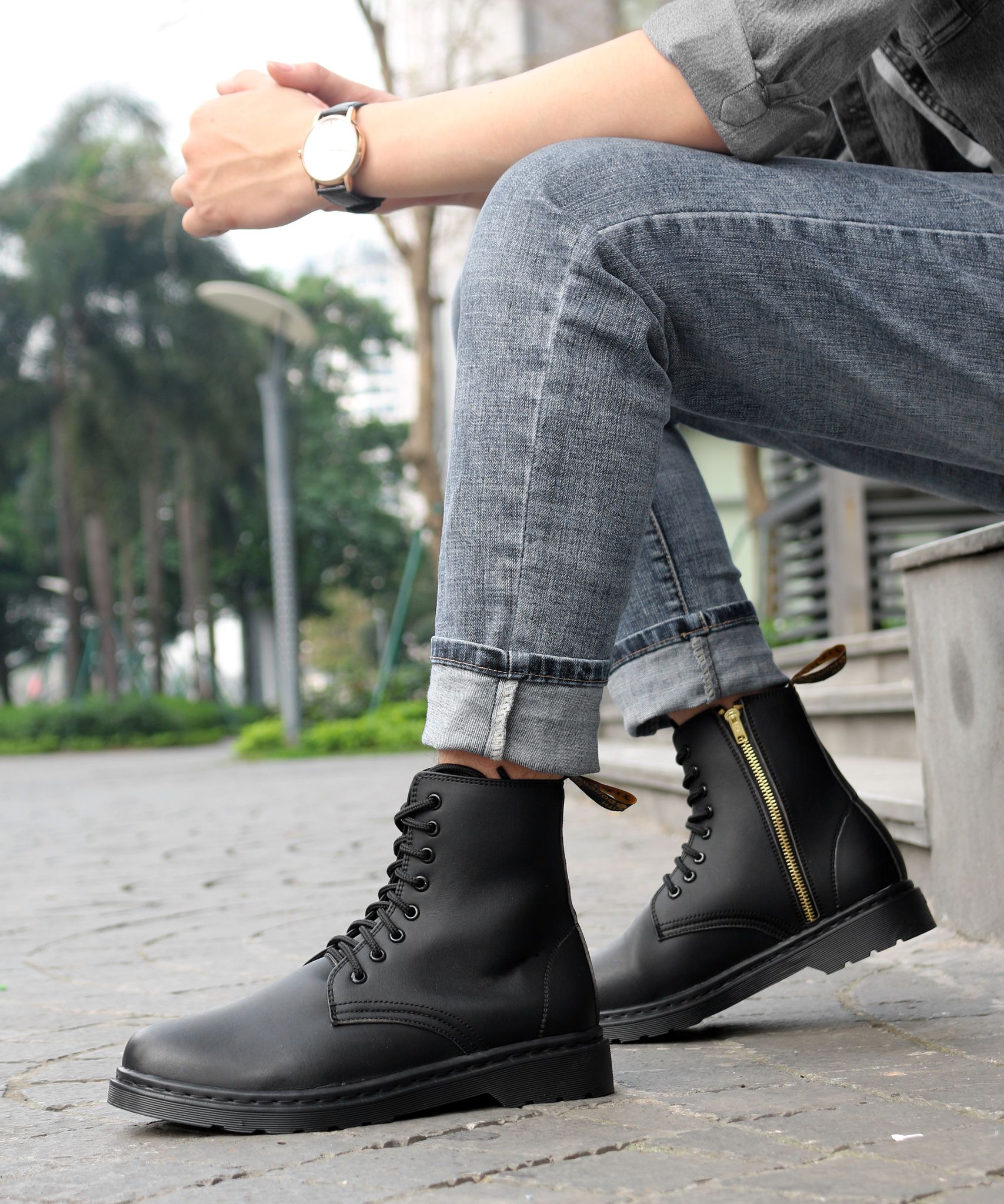 Giày Boots  Zip All Black cao cổ Lucas Shoes