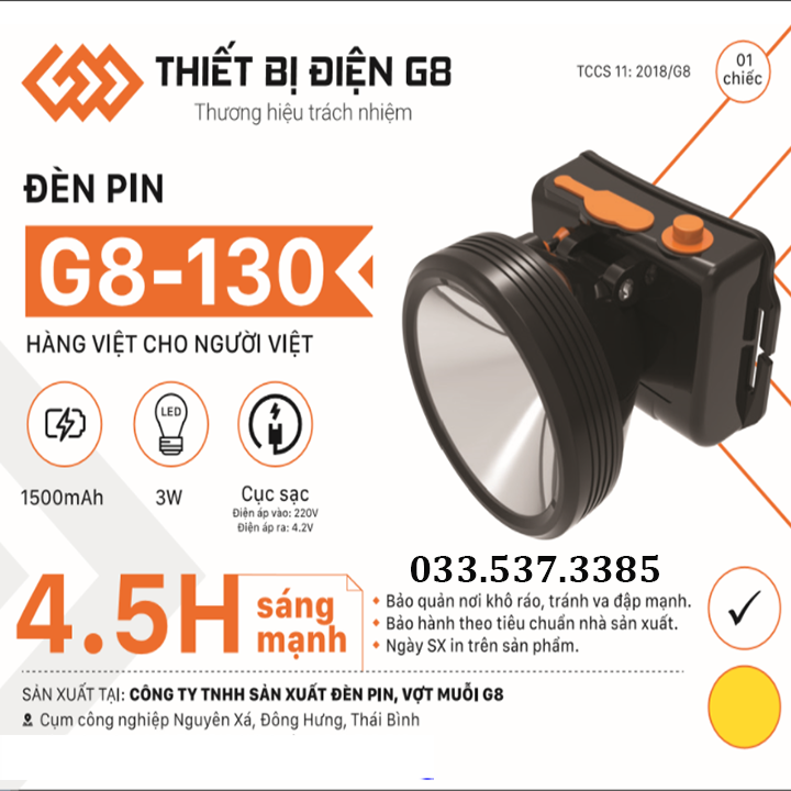 Đèn soi ếch siêu sáng, đèn led đội đầu G8 130 chiếu sáng xa