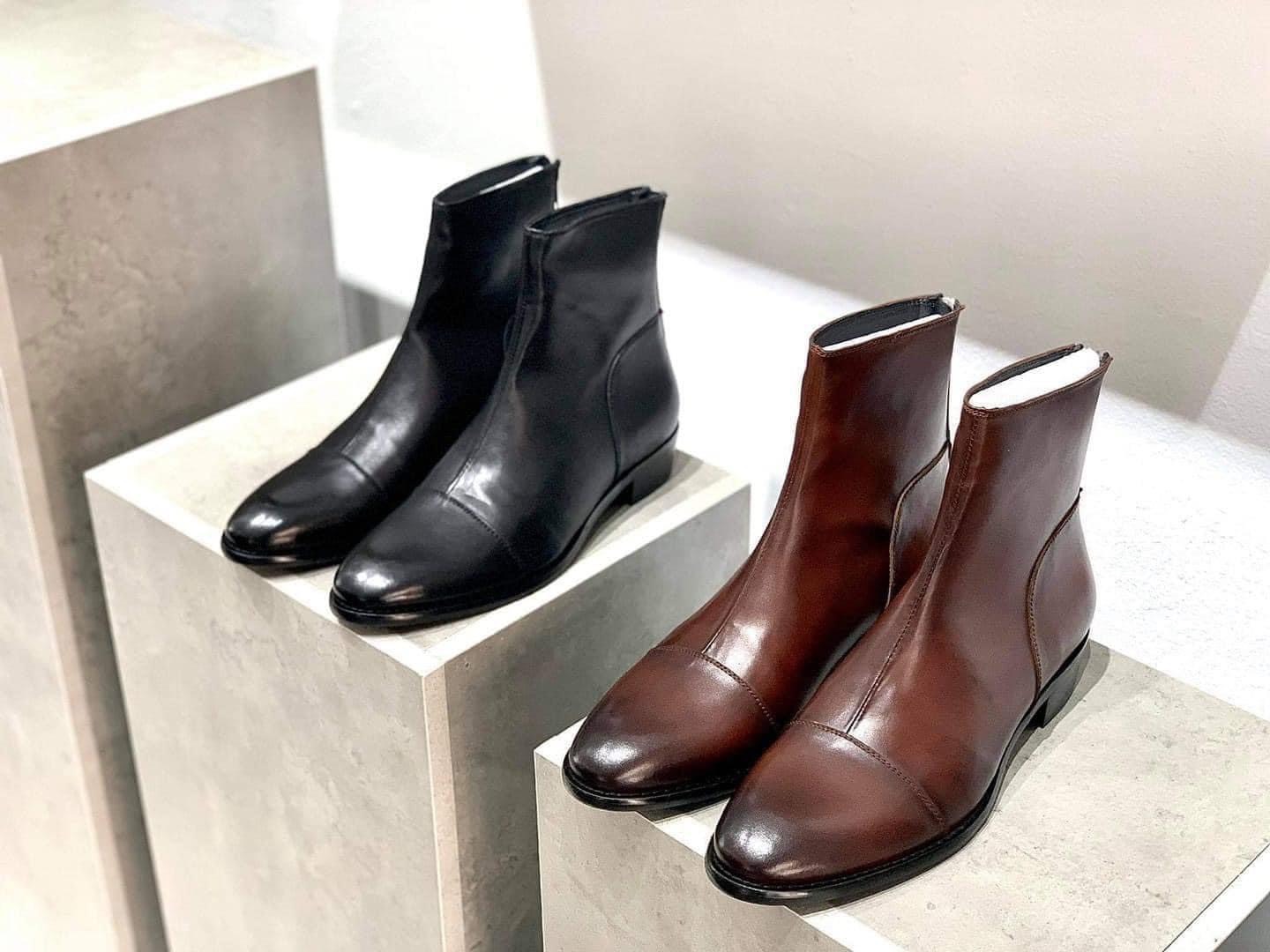 (zip gót)Bốt nam cao cổ kéo khóa đế phíp gỗ cao 5cm