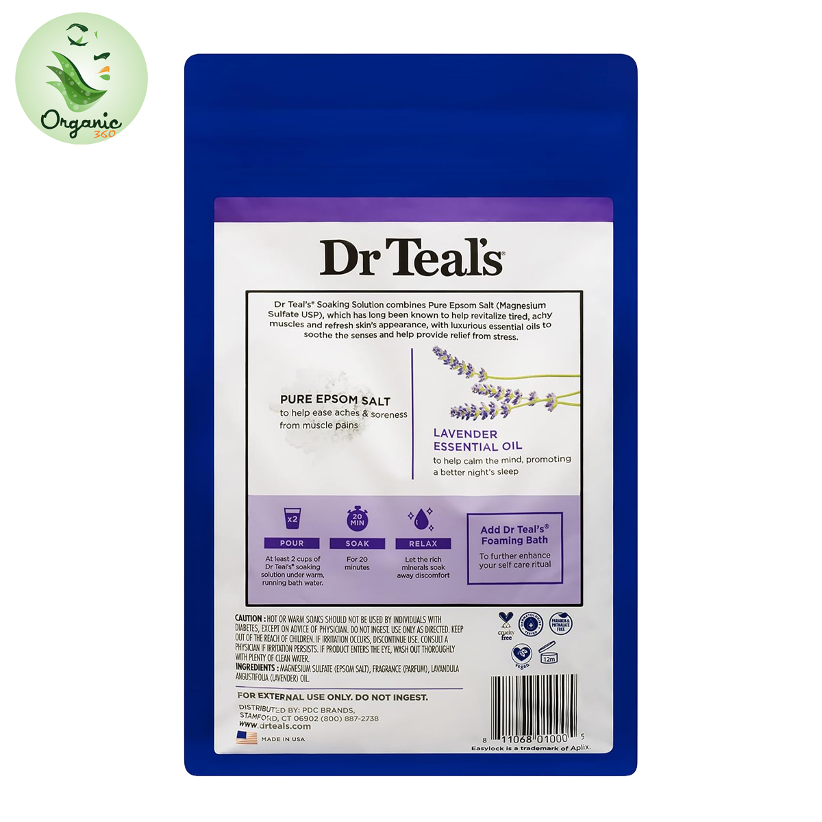 Muối tắm Epsom salt hương lavender Dr Teal's tẩy tế bào chết 1.36kg