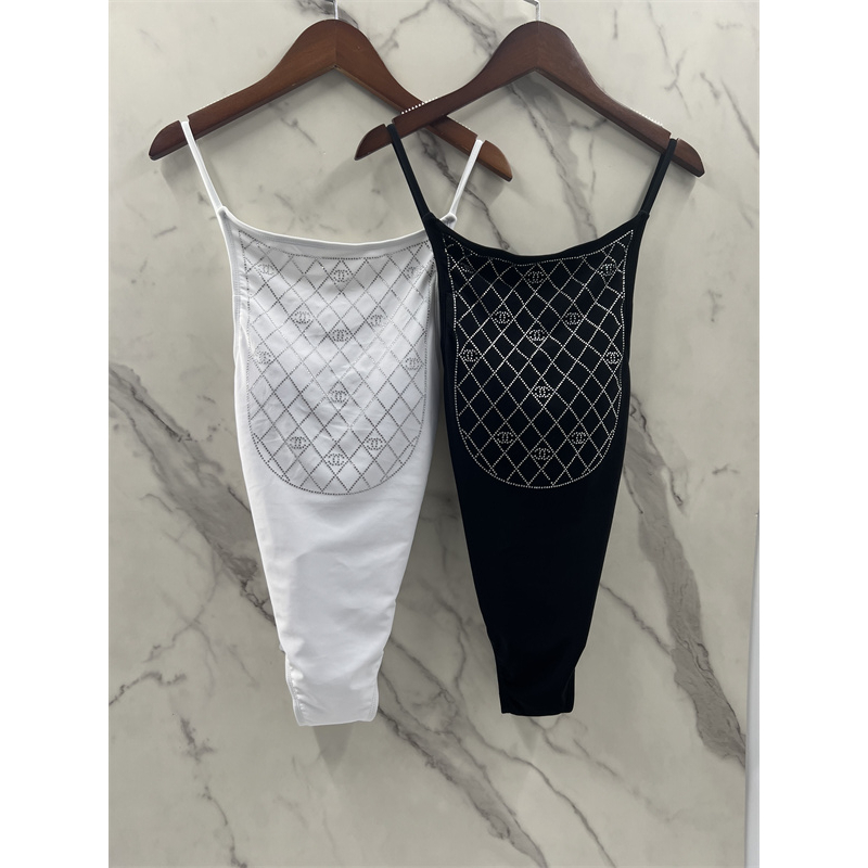 ⋌Áo Tắm Co Giãn Jersey & Strass Đen & Bạc
