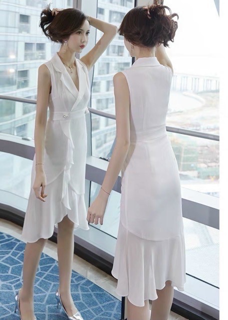 Đầm sm trắng tùng phối bèo