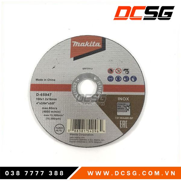 Đá cắt mỏng cho inox 100x1.2x16mm makita d-65947