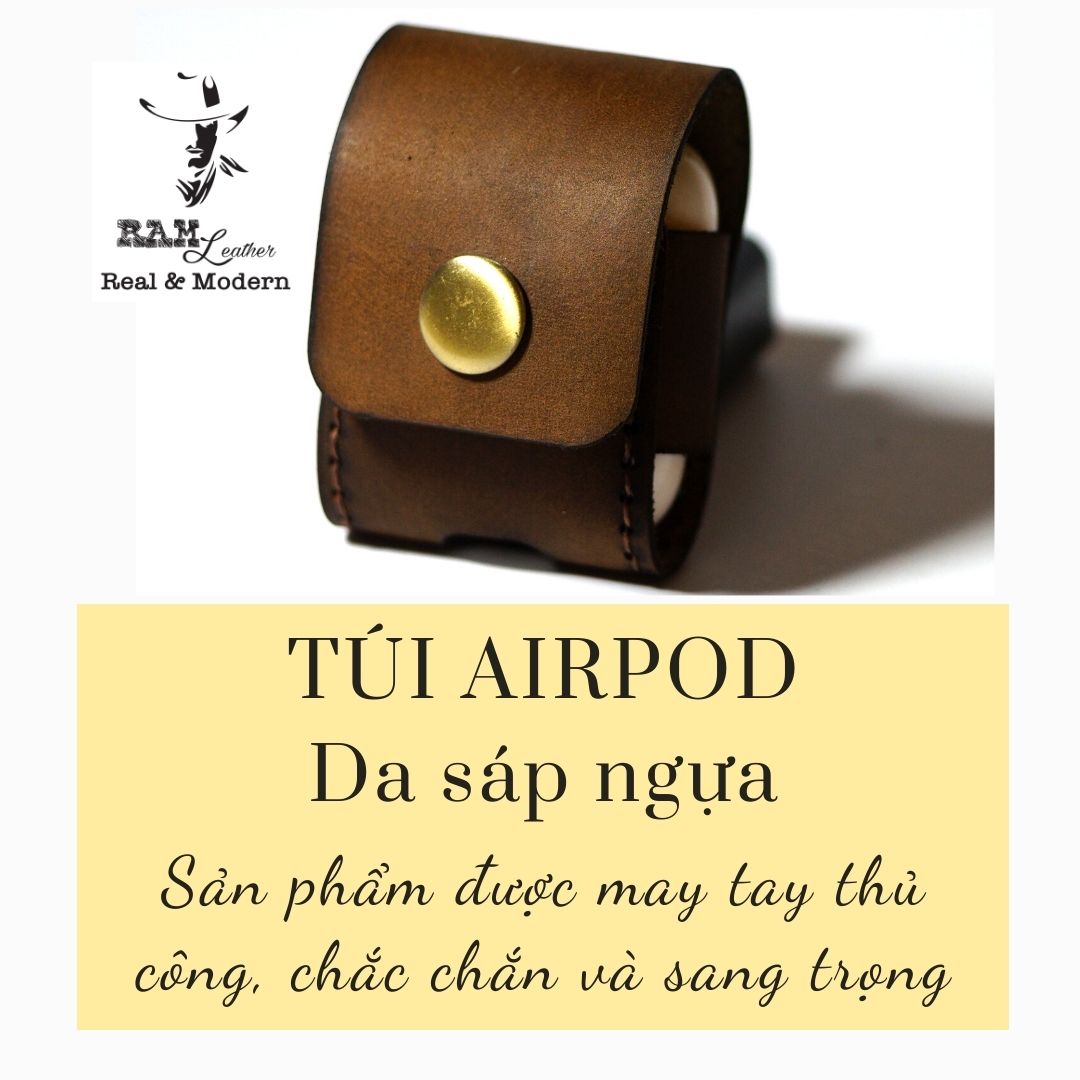 BAO DA SIÊU BỀN AIRPOD DA BÒ THẬT MÀU NÂU SÁP NGỰA