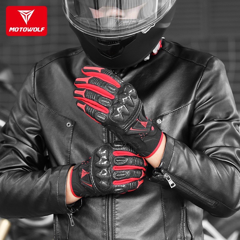 Găng Tay Da MOTO-WOLF Gù Carbon Full Ngón [ 1 Đôi ]