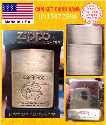 Bật Lửa Zippo Mỹ Brass Chủ đề Zippo Toàn Cầu, sản xuất 1999