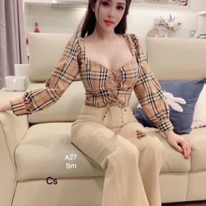 ÁO KIỂU NỮ ÁO HOT GIRL THIẾT KẾ FORM 45KG ÁO KIỂU CROPTOP TAY DÀI ÁO KIỂU VẢI KATE MỊN ĐẸP