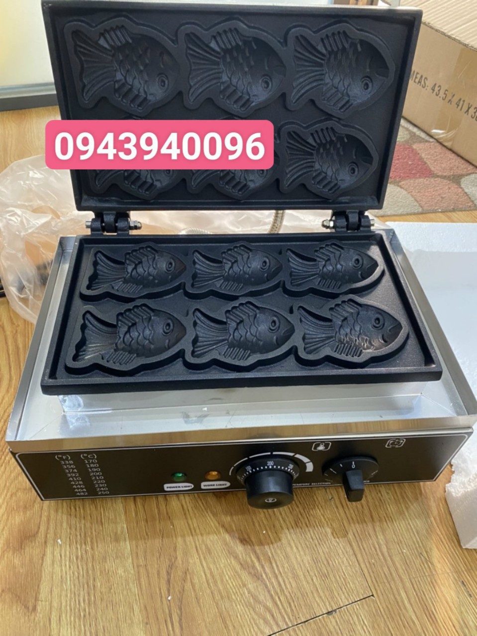 máy làm bánh cá,máy nướng bánh cá taiyaki dùng điện 6 con bảo hành 1 năm