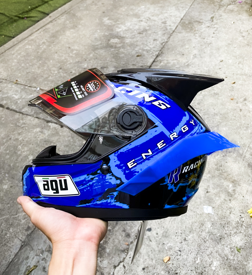 Mũ bảo hiểm RACING XANH DƯƠNG sẵn đuôi gió Xanh dương và tai rùa+ túi đựng nón