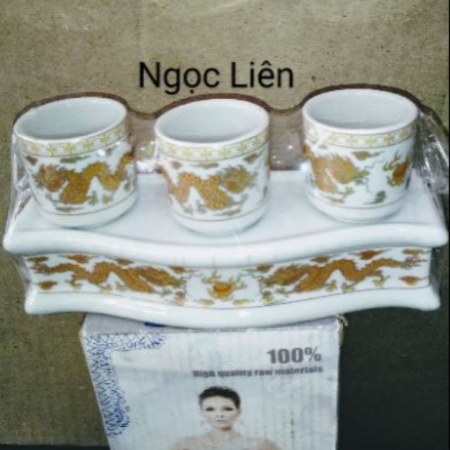 BỘ 3 - BỘ 5 LY MEN SỨ TRẮNG RỒNG