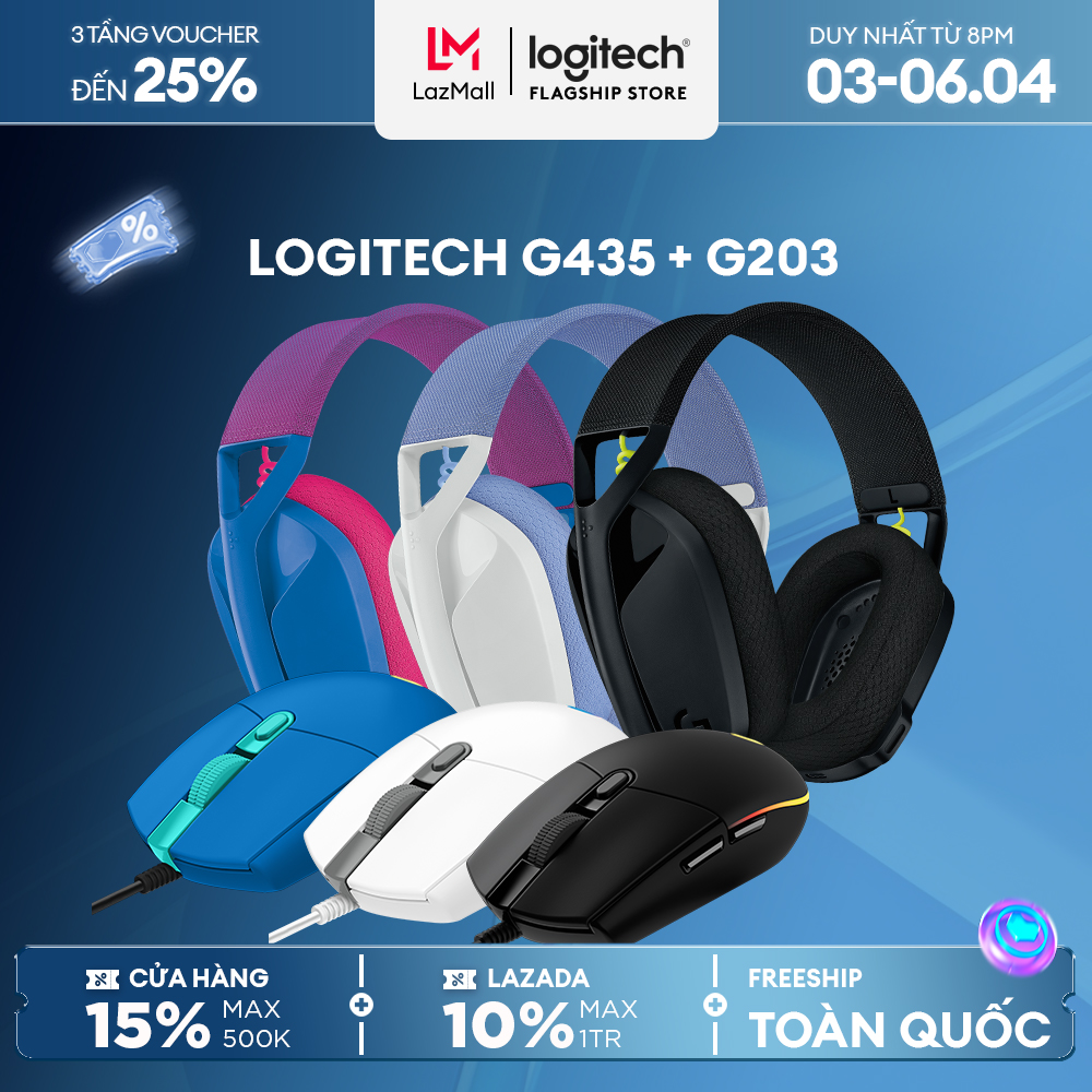 Combo Tai nghe Logitech G435 và Chuột Logitech G203