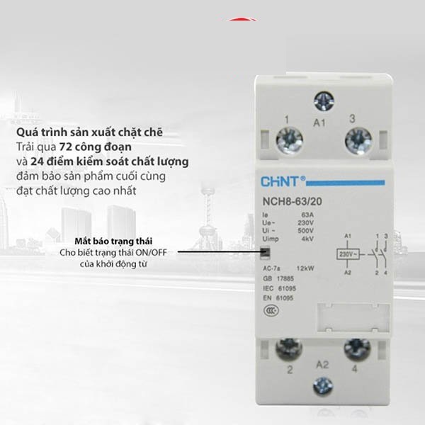 Khởi đông từ 1 pha CHINT NCH8 63A/220V (Trắng)