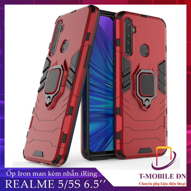 Giá Ốp lưng Realme 5/ Realme 5s chống sốc iron man kèm nhẫn ring chống xem video tiện lợi