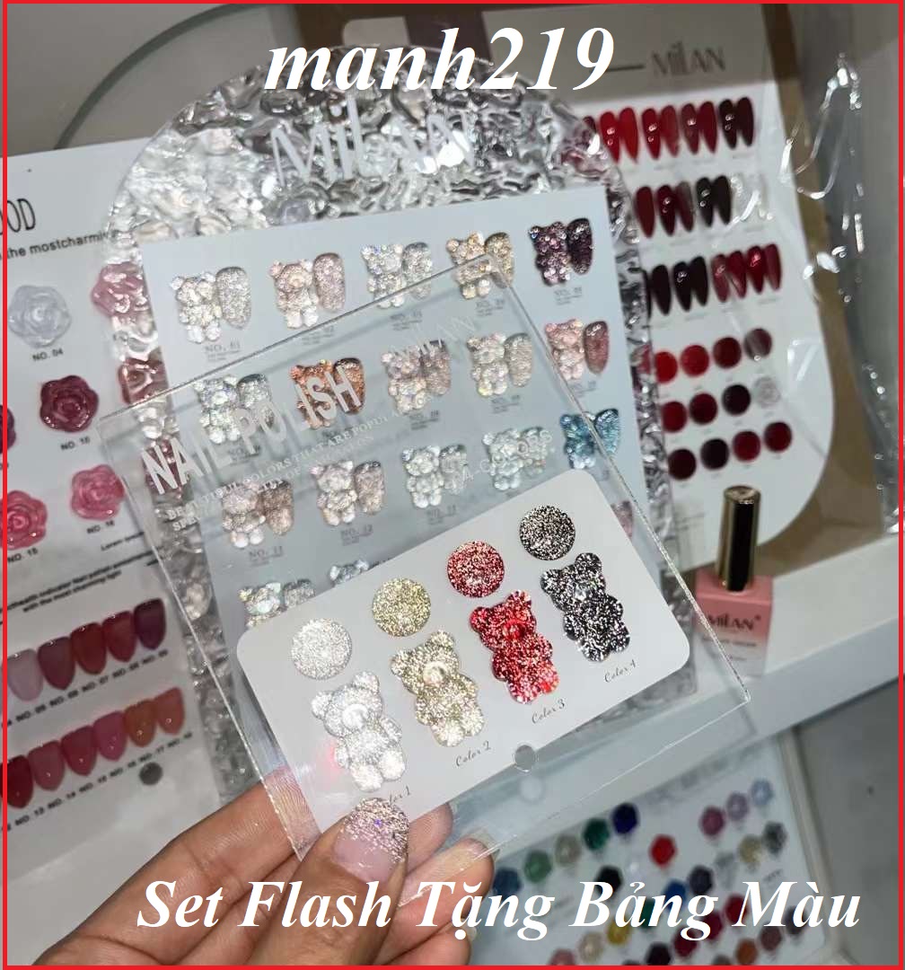 Set sơn gel nhũ flash 4 màu flash milan vàng bạc đỏ đen