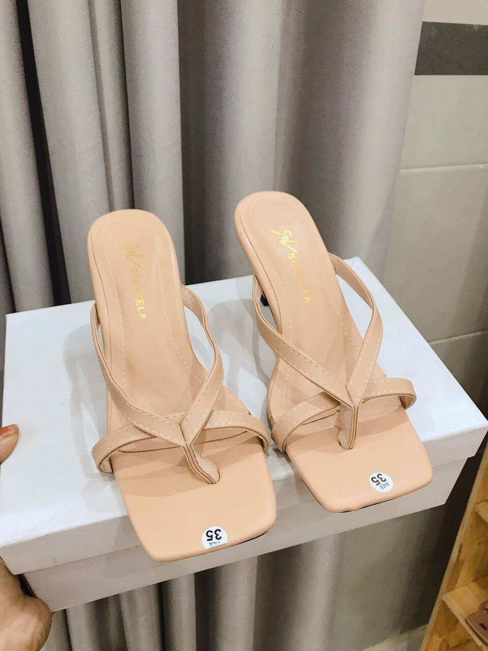 Dép cao gót quay da mềm