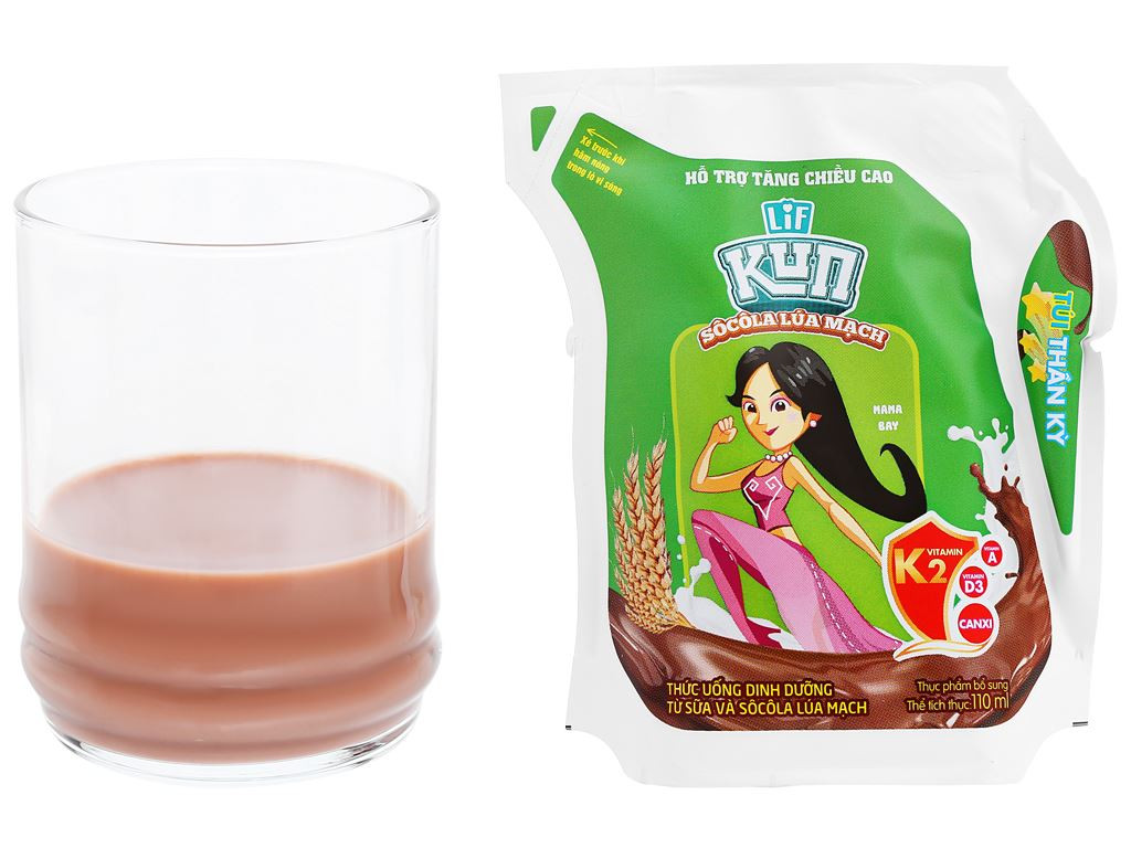 (HSD T3-2025) Thùng 24 Túi Thức Uống Dinh Dưỡng Socola Lúa Mạch LiF Kun 110ml.