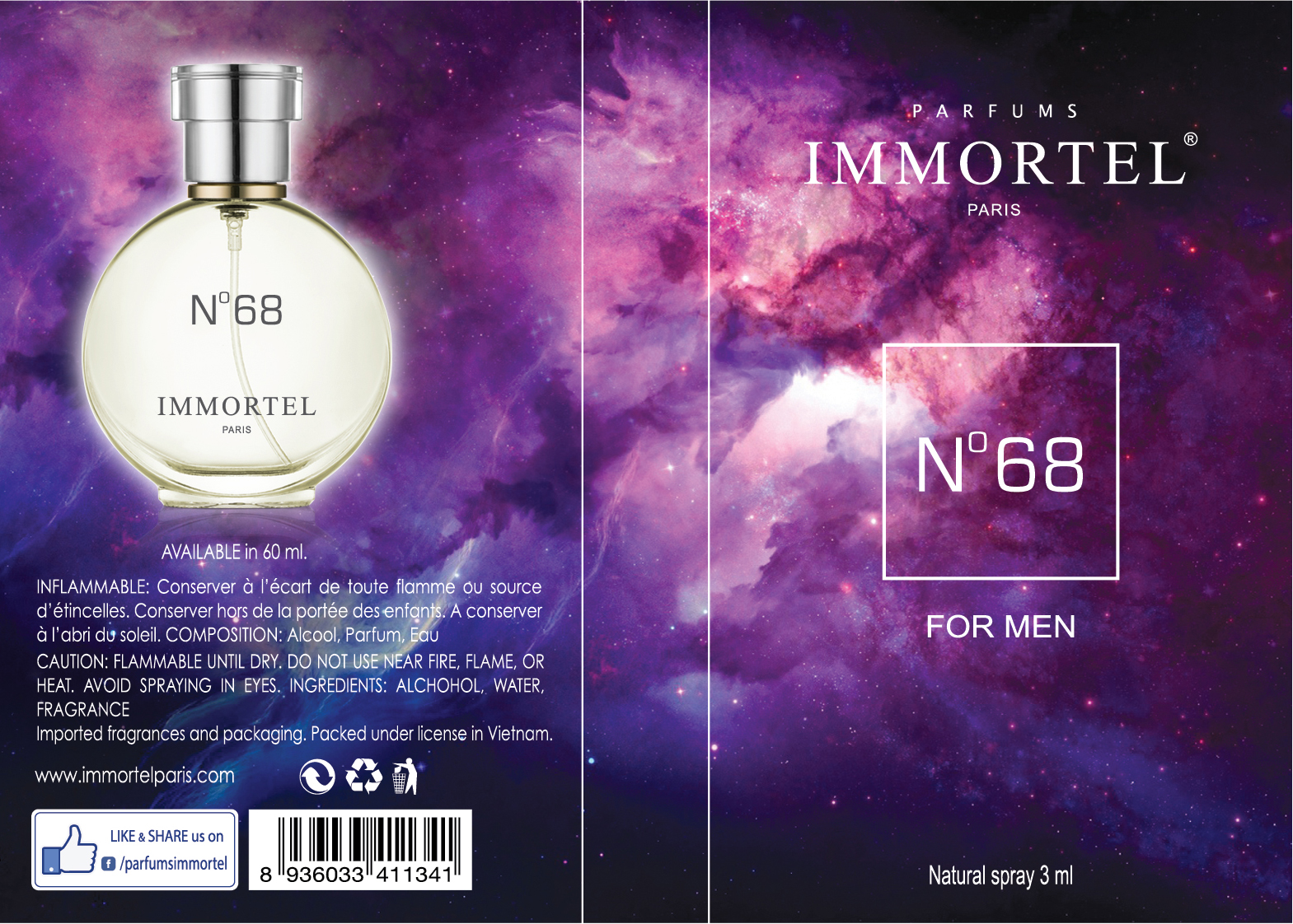Nước hoa nam IMMORTEL No 68 3 mL Chai xịt Eau De Parfum