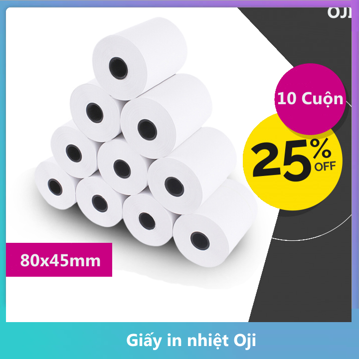 Bộ 10 Cuộn Giấy Oji K80 Phi 45mm In Nhiệt Chất Lượng Cao