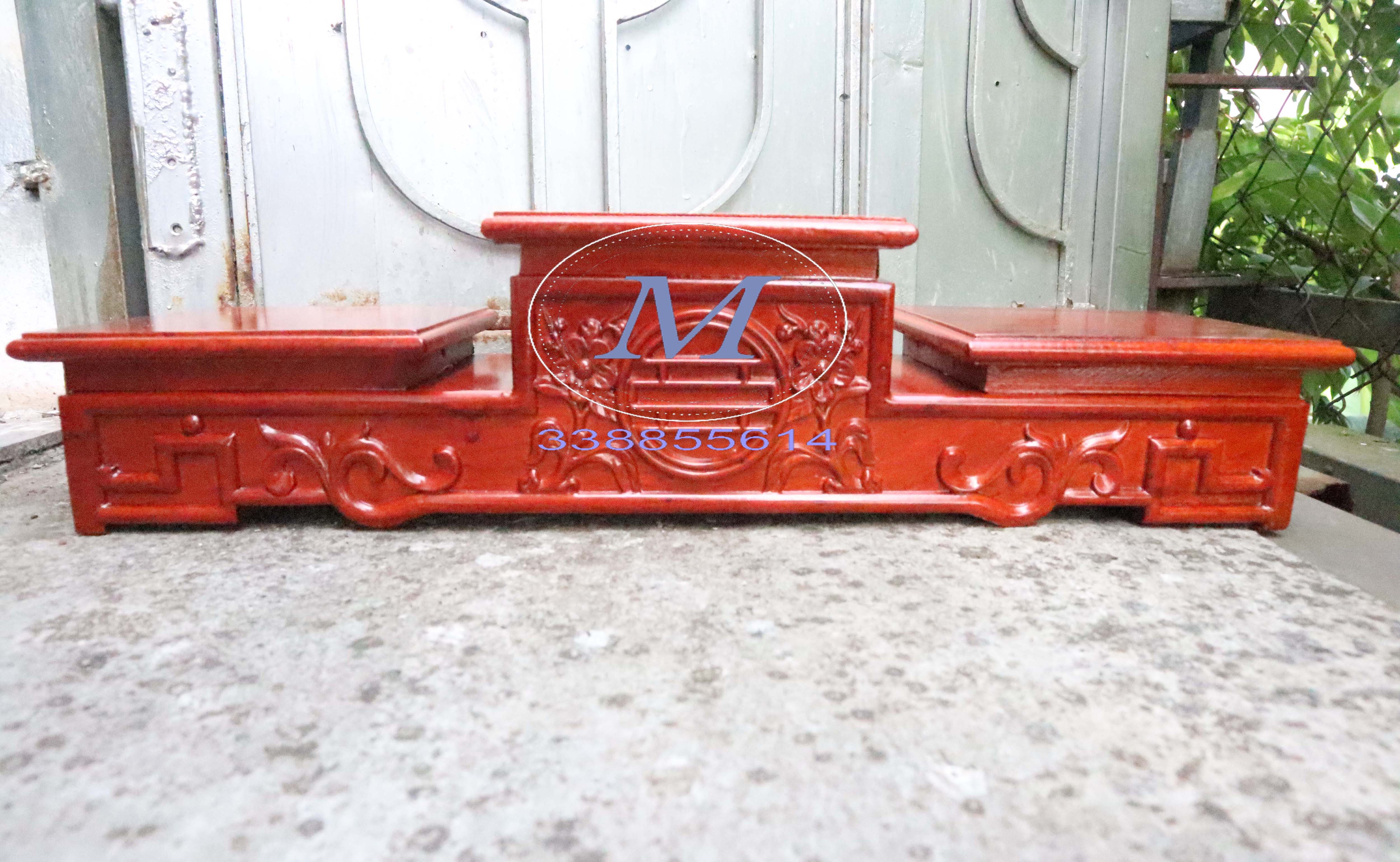 Tam sơn đục nền gỗ hương tam cấp gỗ,đế kê bát hương