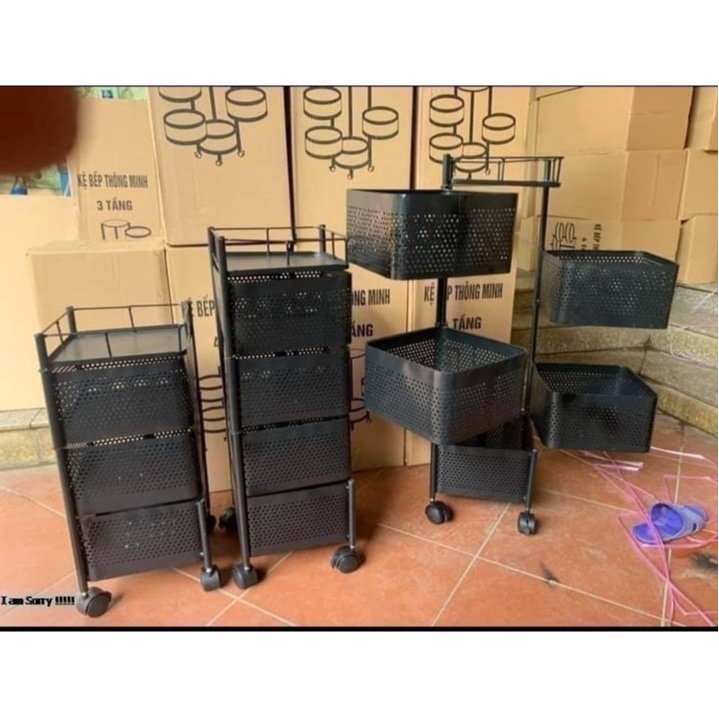 Kệ rổ vuông để đồ gia vị nhà bếp đa năng - kệ xoay vuông 360 độ - có bánh xe di chuyển cao cấp 3 tầng - 4 tầng - 5 tầng