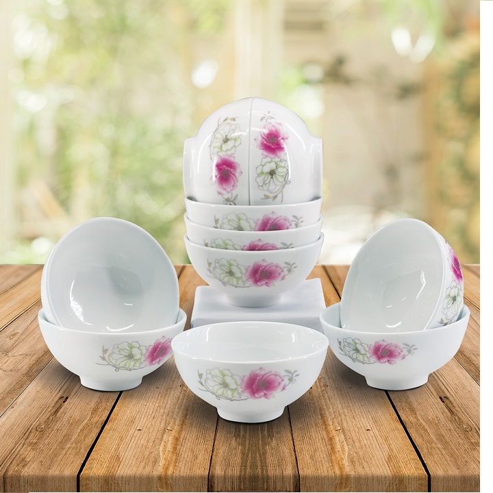 Bộ 10 Bát Cơm Hoa Đỏ Lohaco Cao Cấp