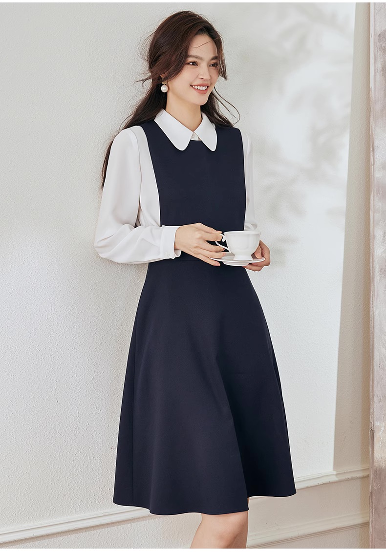 Đầm thiết kế tiểu thư dáng xoè cổ sơ mi trắng