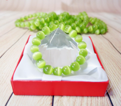 [HCM]Vòng tay chuỗi đá mắt mèo cá tínhhạt 10 ly (Xanh dạ quang)