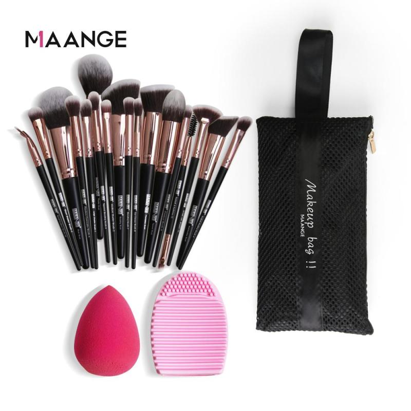 Dụng Cụ Trang điểm MAANGE 18Pcs bộ cọ trang điểm chuyên nghiệp Chứa mút trang điểm túi đựng mỹ phẩm Làm sạch bọt biển