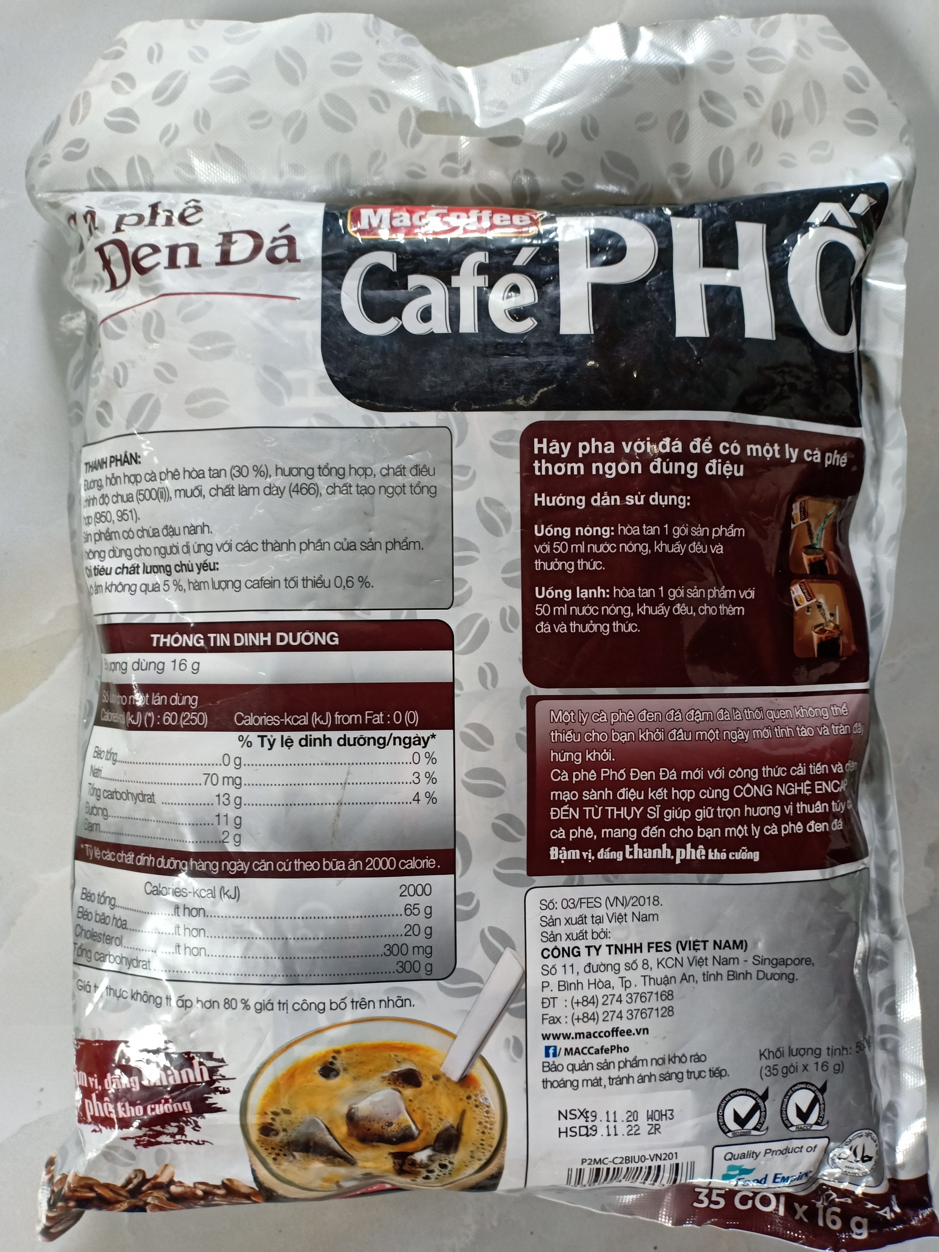 (Túi Lớn). Cà Phê Phố Đen Đá Maccoffee ( Bịch 50 gói x 16g)