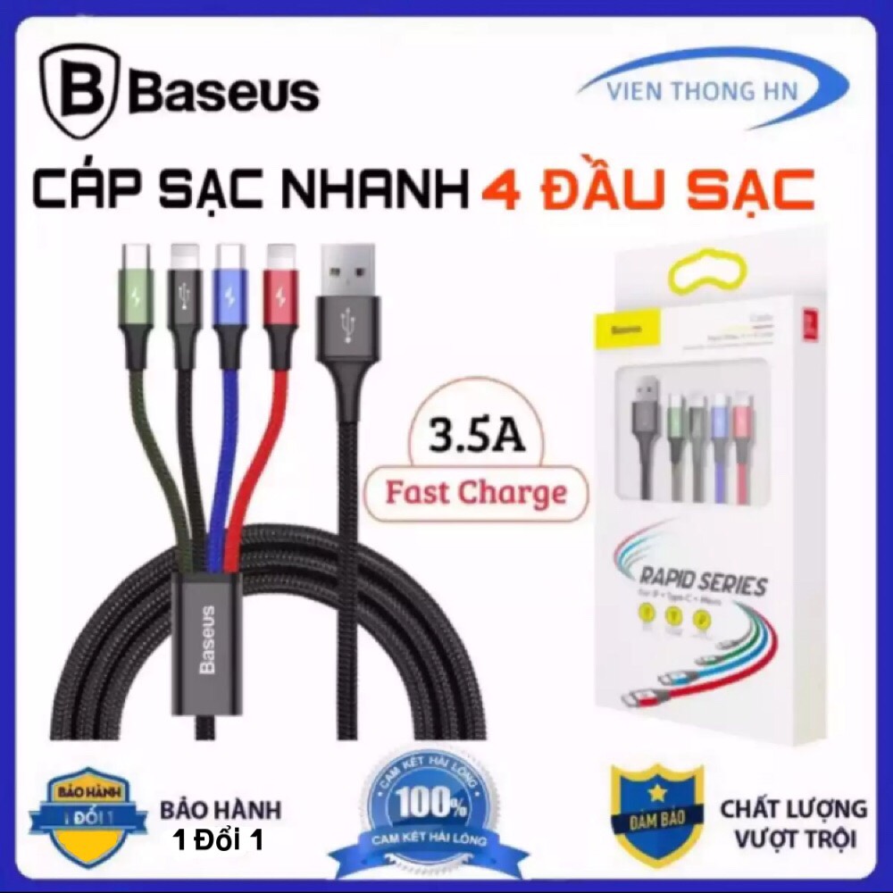 Dây sạc 4 đầu Baseus 4 in 1 lightning micro usb type c - cáp sạc đa năng 3 in 1 cho IP samsung ..vv