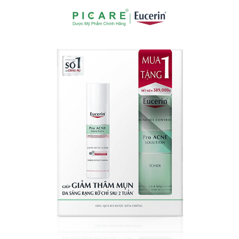 Bộ sản phẩm eucerin serum giảm thâm mụn dưỡng sáng da triple effect serum 40ml & nước cân bằng cho da nhờn mụn 200ml pro acne solution toner 200ml