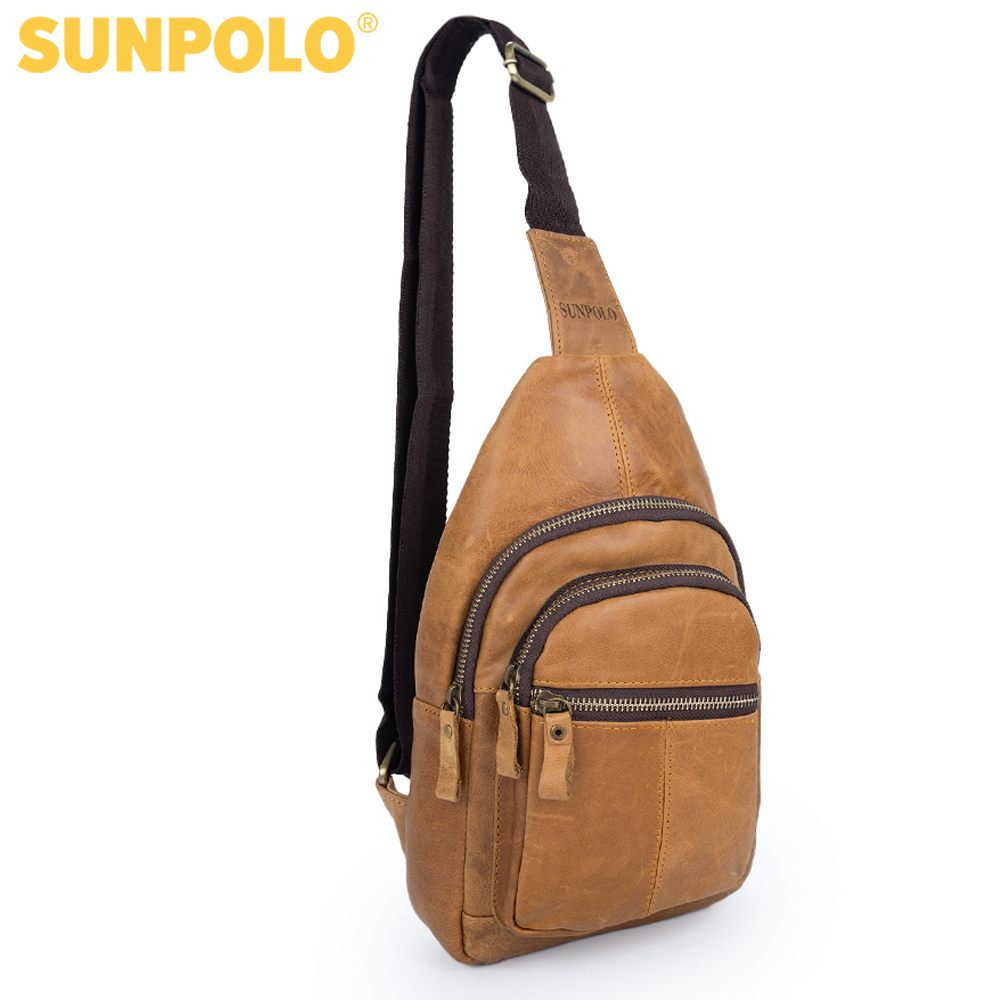 Túi đeo chéo da thật cao cấp SUNPOLO STU101 (Nâu bò)