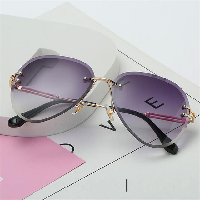 （Jane eyre fashion） UV400 Rimless Sunglasses Women Brand Designer Pilot Sun Glasses Gradient Shades Cutting Lenses Ladies Frameless Metal Eyeglasses