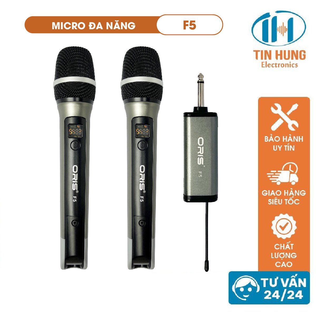 Micro không dây đa năng ORIS F5, Mic kararaoke hát hút giọng, chống hú tốt, BH 12 Tháng - ORIS Professional