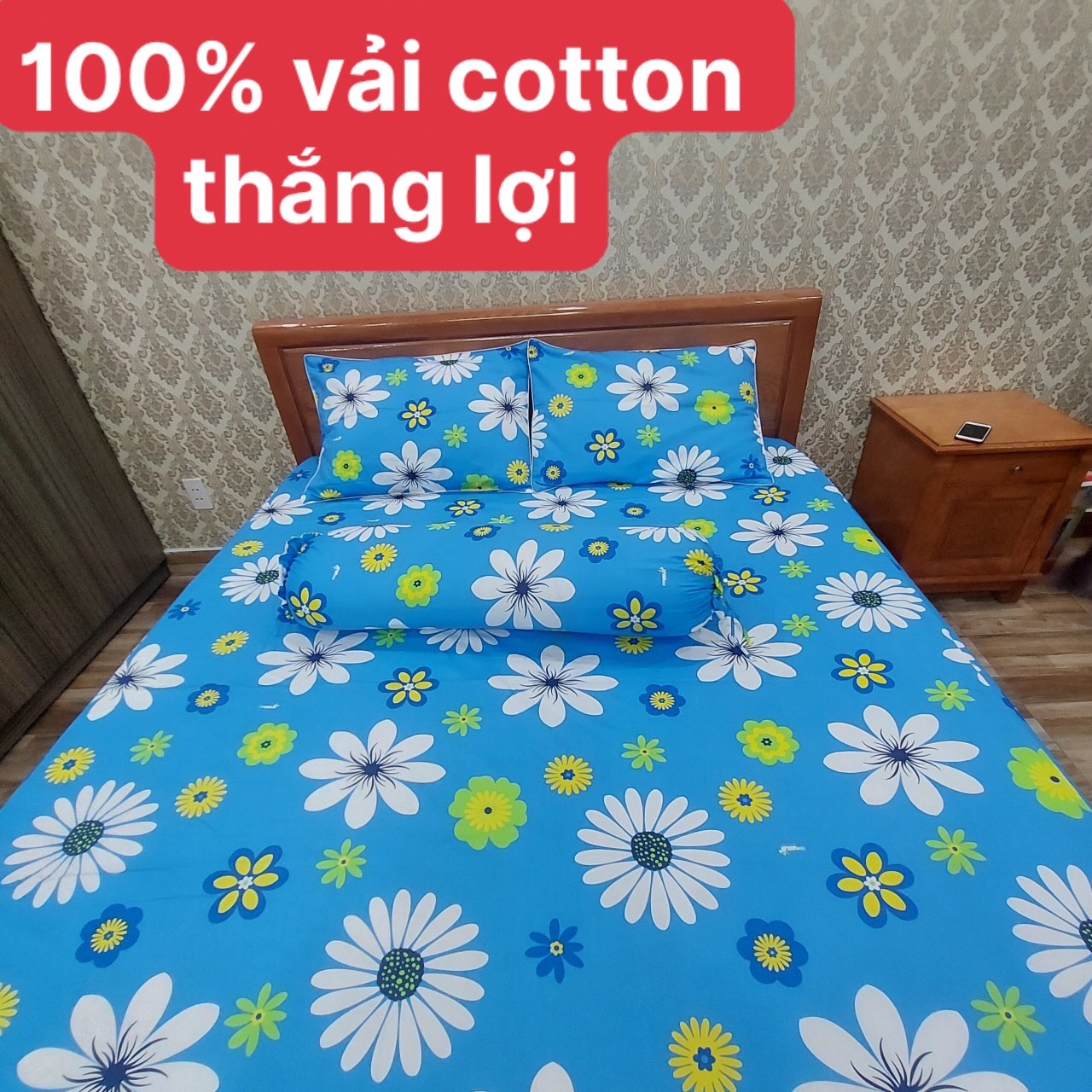 [HCM]Bộ Drap+áo gối 4 món  / 100% vải Cotton Thắng Lợi .