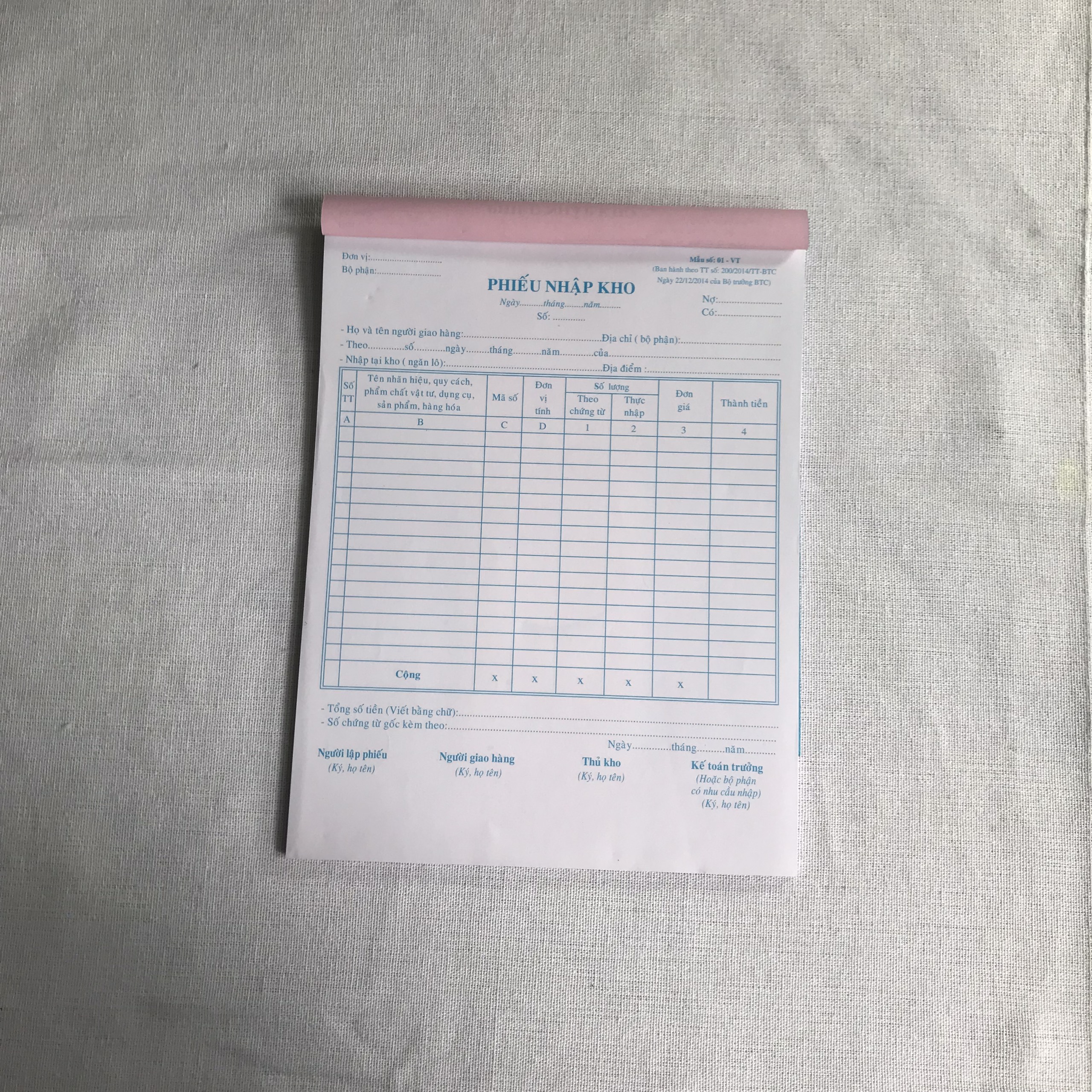 PHIẾU NHẬP KHO 2 LIÊN A4 19x25 25 BỘ (H)