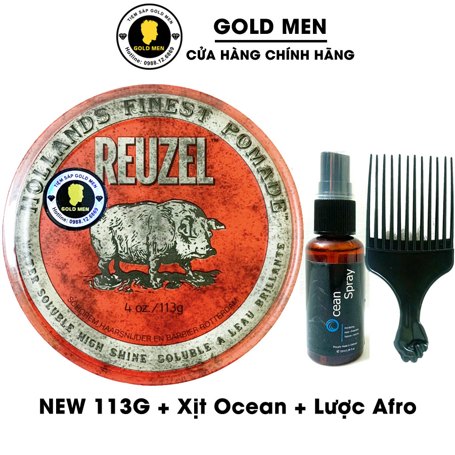Sáp vuốt tóc Reuzel Red Pomade, Pomade vuốt tóc + Tặng quà