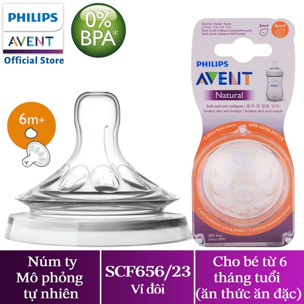 Philips Avent núm ty mô phỏng tự nhiên (dùng cho thức ăn đặc) SCF656/23