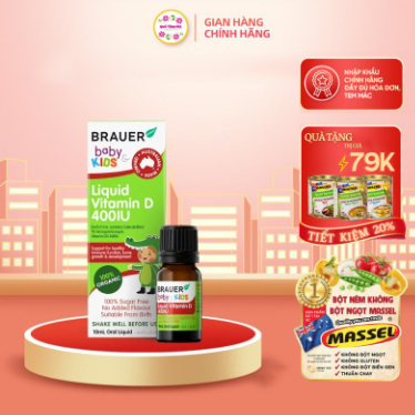 Vitamin D 400IU dạng nước Brauer Baby & Kids Liquid Vitamin D 400IU cho trẻ sơ sinh và trẻ nhỏ (10 ml)