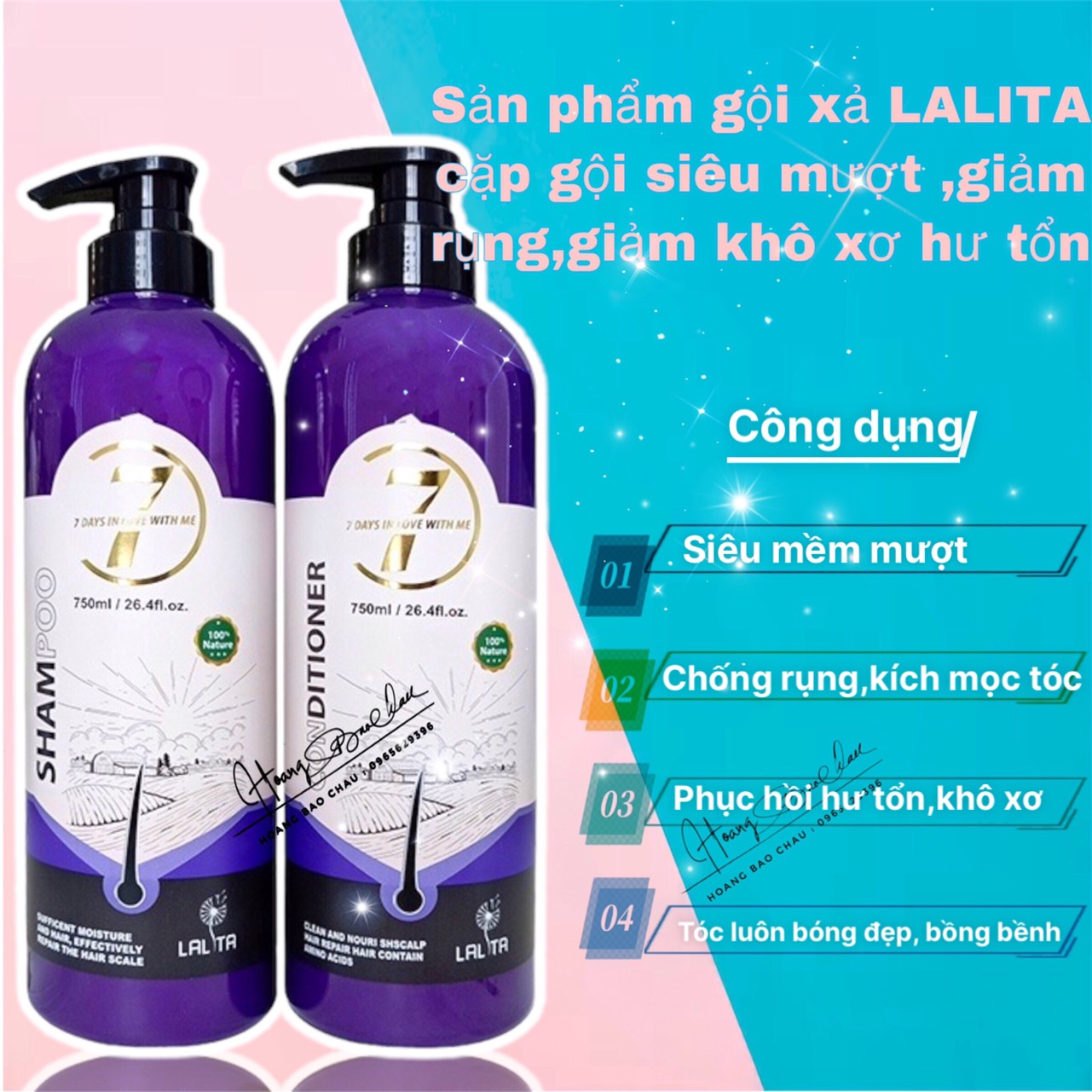 Dầu Gội Và Dầu Xả LALITA,Dầu Cặp Siêu Mềm Mượt Giảm Rụng Tóc,Phục Hồi Tóc Khô Xơ,Hư Tổn 750ml