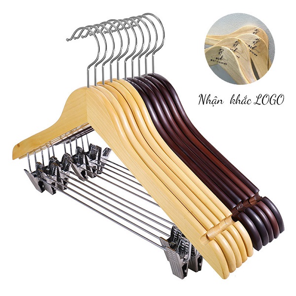 Bộ 10 móc áo gỗ có kẹp quần - móc áo gỗ có kẹp
